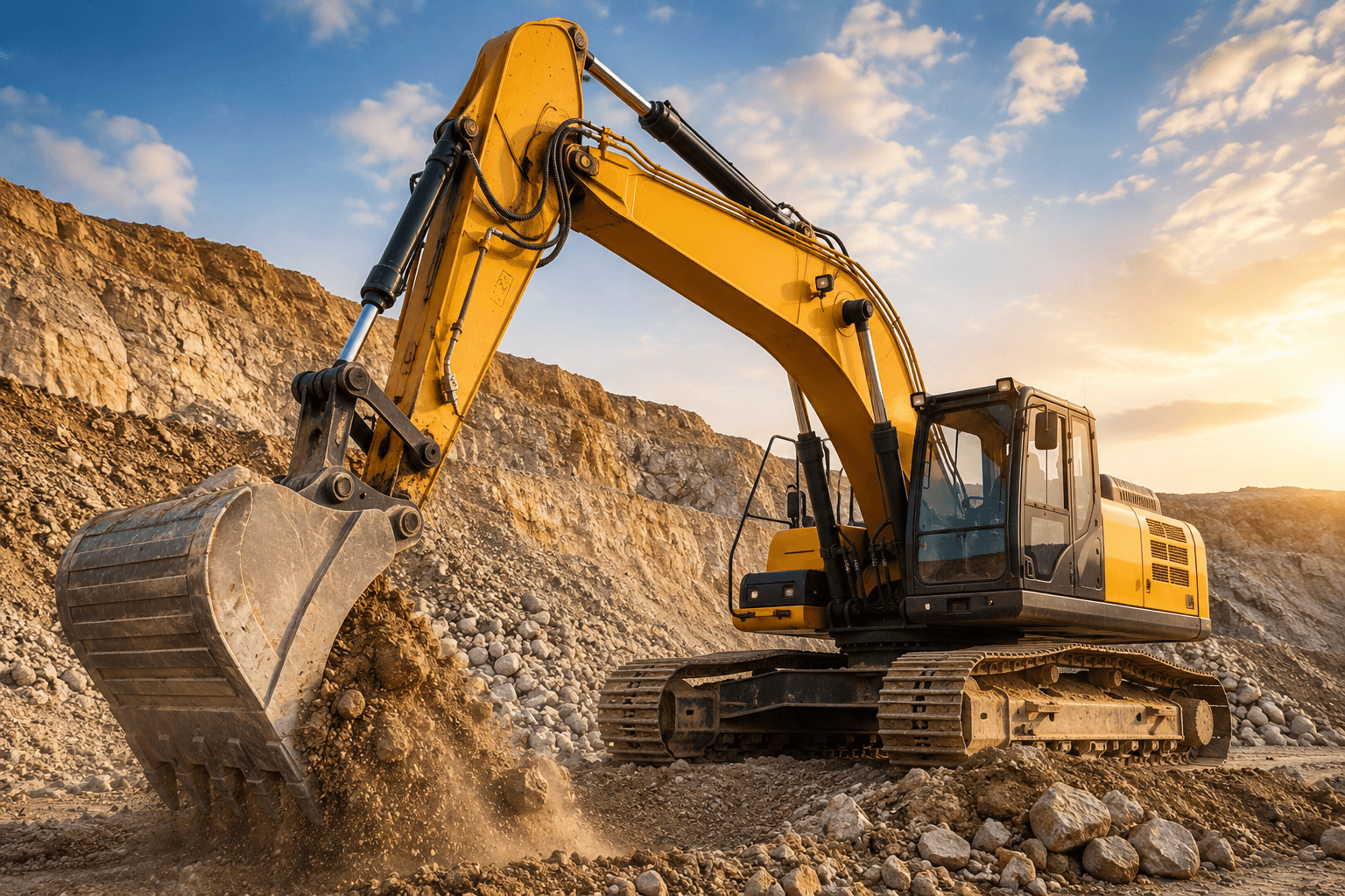 Excavator operating during practical mining and construction training at Wheelset Academy South Africa